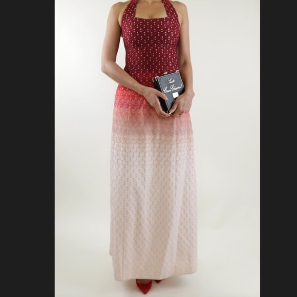 Missoni Red Pink Halterneck Gradient Ombre Red Chevron Lumiere Evening Dress - Picture 1 of 10